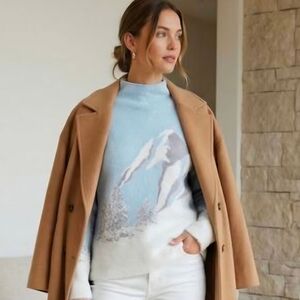 Rachel Zoe Alpine Ski Mock Neck Sweater L Ice Blue Chalet Knit